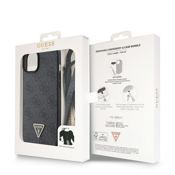 Guess iPhone 15 Plus - Crossbody 4G Metal Logo Θήκη με Επένδυση Συνθετικού Δέρματος και Λουράκι - Black - GUHCP15MP4TDSCPK