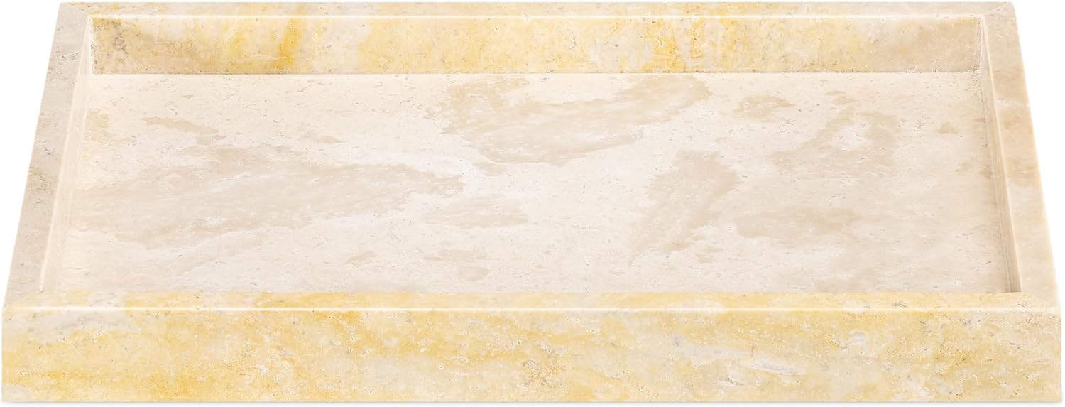Navaris Διακοσμητικός Ορθογώνιος Δίσκος από Φυσική Πέτρα Τραβερτίνη - 30 x 20 x 3 cm - Natural Stone - 60970.02