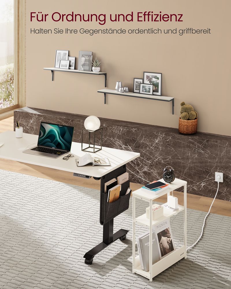 Vasagle Στενό Βοηθητικό Τραπεζάκι με Ενσωματωμένο Πολύπριζο με 1 Θύρα AC και 2 Θύρες USB - Cream White - LET335W02