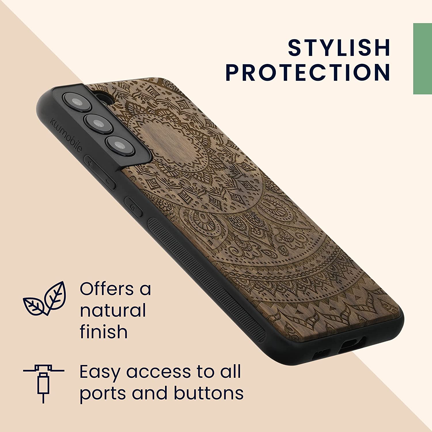 KW Samsung Galaxy S22+ Θήκη από Φυσικό Ξύλο - Design Indian Sun - Dark Brown - 58305.03