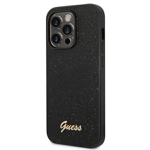 Guess iPhone 14 Pro Glitter Script Σκληρή Θήκη με Πλαίσιο Σιλικόνης - Black - GUHCP14LHGGSHK