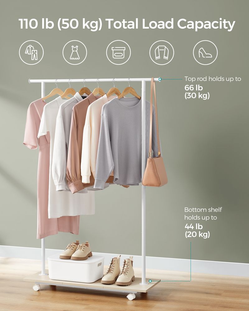 Songmics Τροχήλατη Επεκτεινόμενη Κρεμάστρα Δαπέδου - Ράγα Ρούχων - Natural Beige / Cloud White - HSR151W01