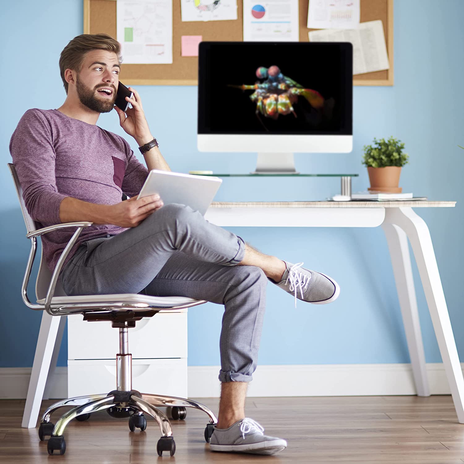 Relaxdays Γυάλινη Βάση Στήριξης Οθόνης Τηλεόρασης / Laptop με Ρυθμιζόμενο Ύψος - Clear - 4052025921316