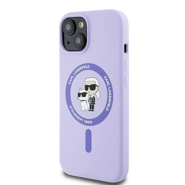 Karl Lagerfeld iPhone 15 - Silicone Karl and Choupette Heads - Θήκη Σιλικόνης με MagSafe - Purple - KLHMP15SSCMKCRHU