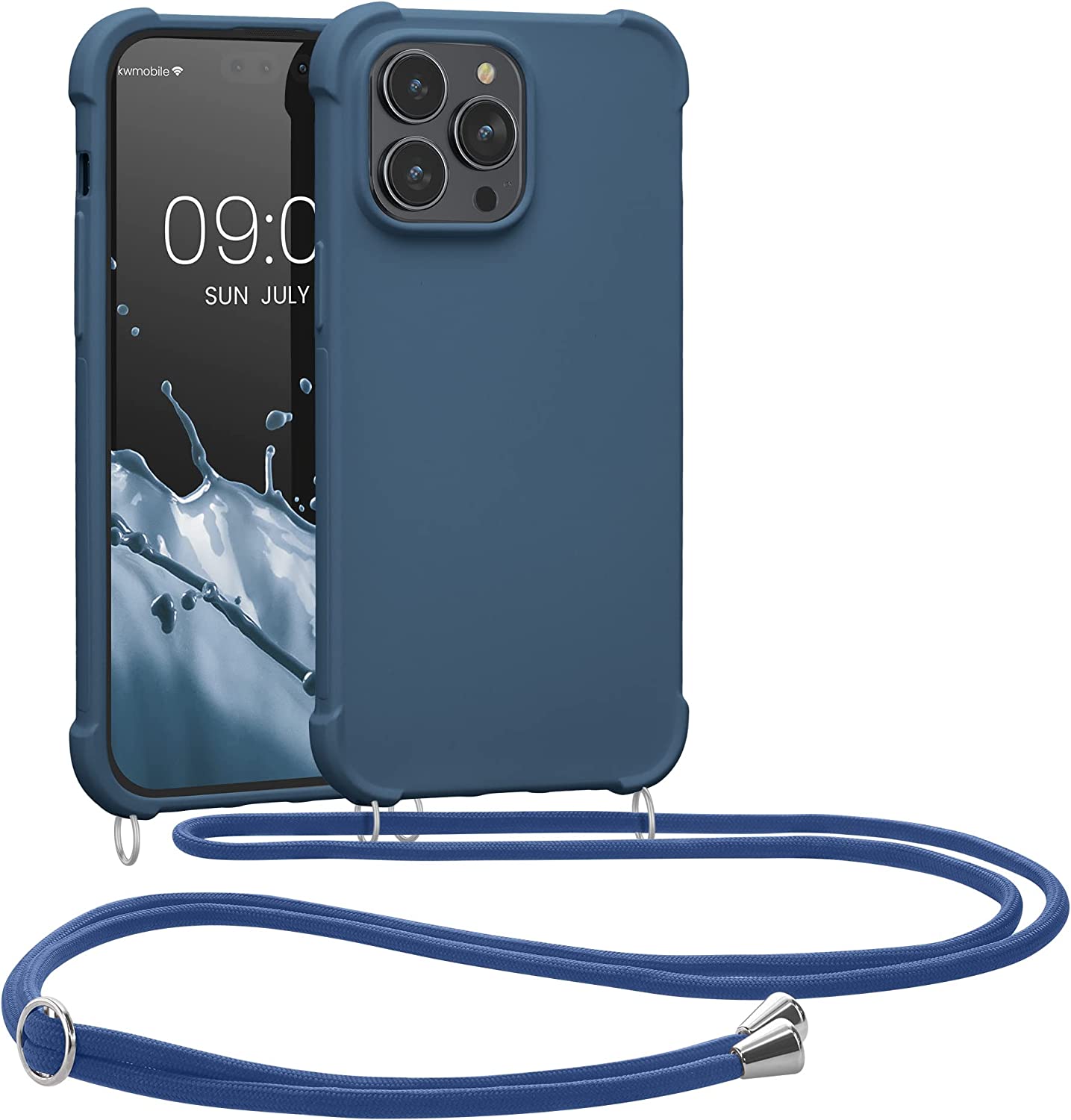 KW iPhone 14 Pro Max Θήκη Σιλικόνης TPU με Λουράκι - Dark Blue - 59119.17