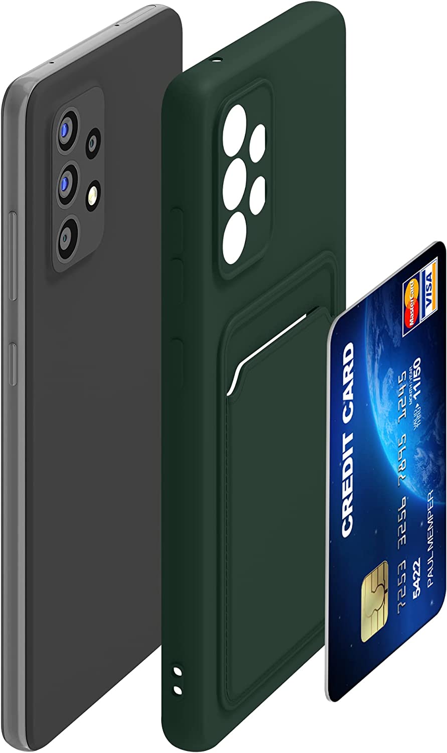 KW Samsung Galaxy A52 / A52 5G / A52s 5G Θήκη Σιλικόνης TPU με Υποδοχή για Κάρτα - Dark Green - 55083.80