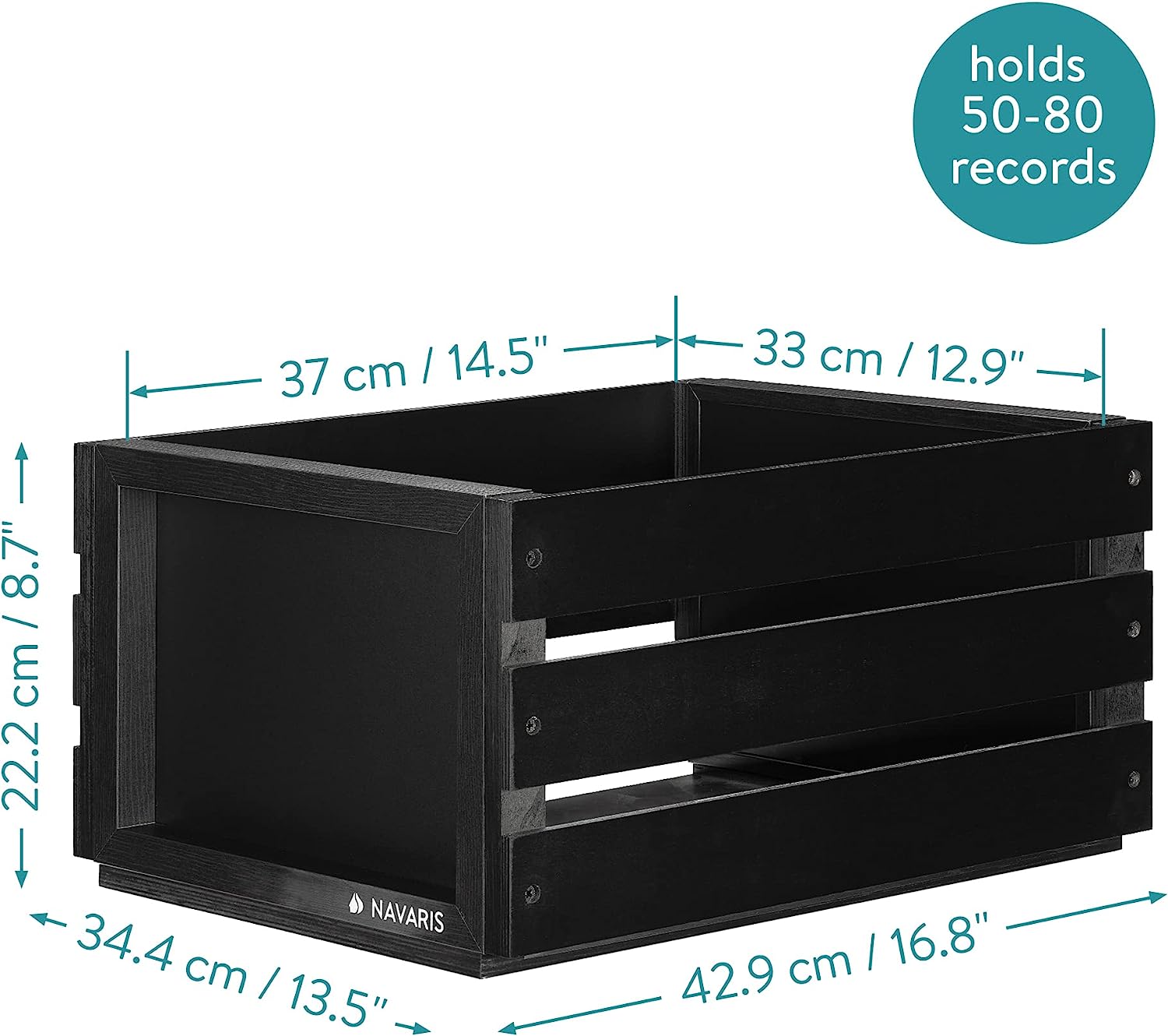 Navaris Ξύλινο Κουτί Αποθήκευσης με Πίνακα Κιμωλίας - 42,9 x 34,4 x 22,2 cm - Black - 53026.01.01