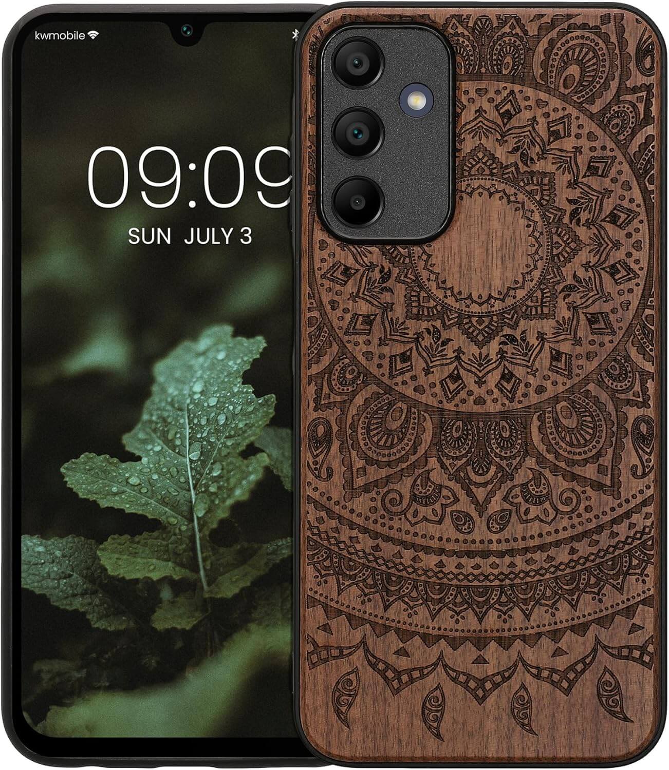 KW Samsung Galaxy A15 4G / A15 5G Θήκη από Φυσικό Ξύλο - Design Indian Sun - Dark Brown