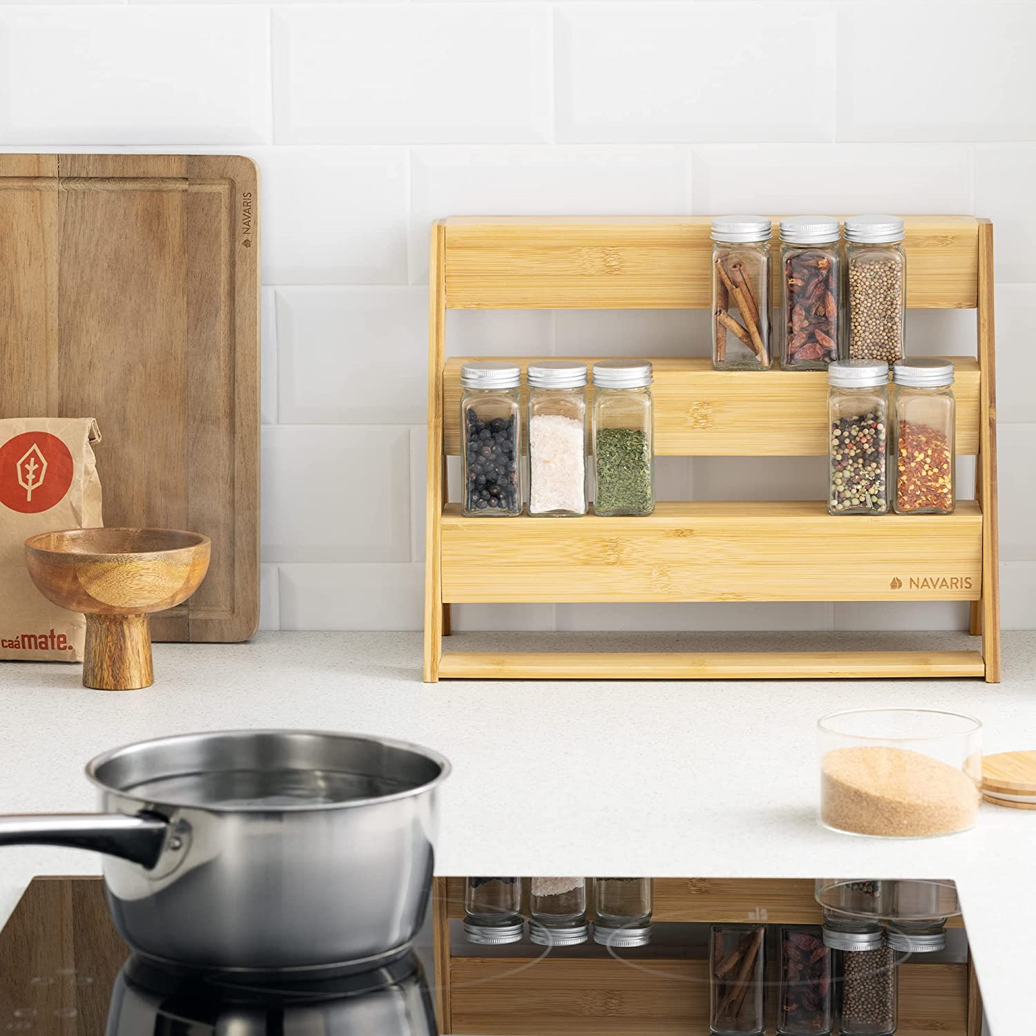 Navaris Επιτραπέζιο Αναδιπλούμενο Ράφι Μπαχαρικών από Μπαμπού Τριών Επιπέδων - Light Brown - 57208.01