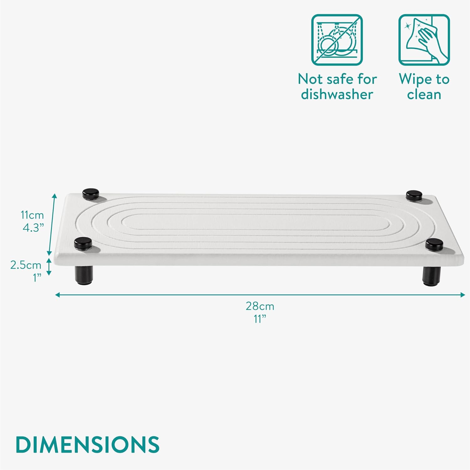 Navaris Δίσκος Οργάνωσης Νιπτήρα από Διατομίτη με Σχεδιασμό Γρήγορου Στεγνώματος - 28 x 11 x 2.5 cm - White - 61632.01