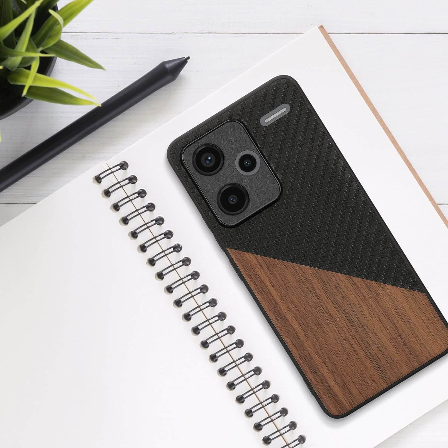 KW Xiaomi Redmi Note 13 Pro+ 5G Θήκη από Φυσικό Ξύλο και Carbon - Black / Dark Brown