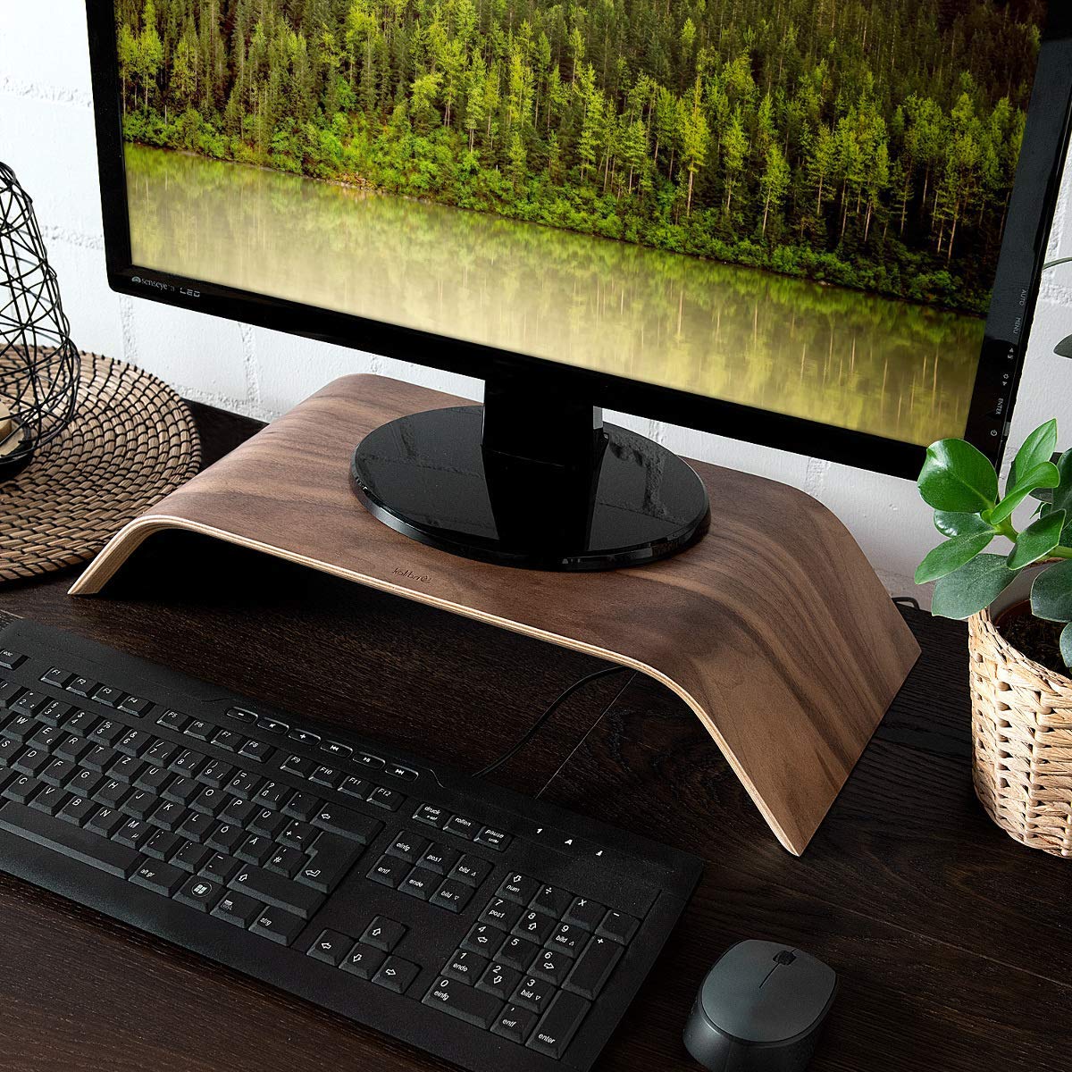 Kalibri Computer Monitor Wood Stand Βάση Στήριξης Οθόνης από Ξύλο - Walnut Brown - 39070.05