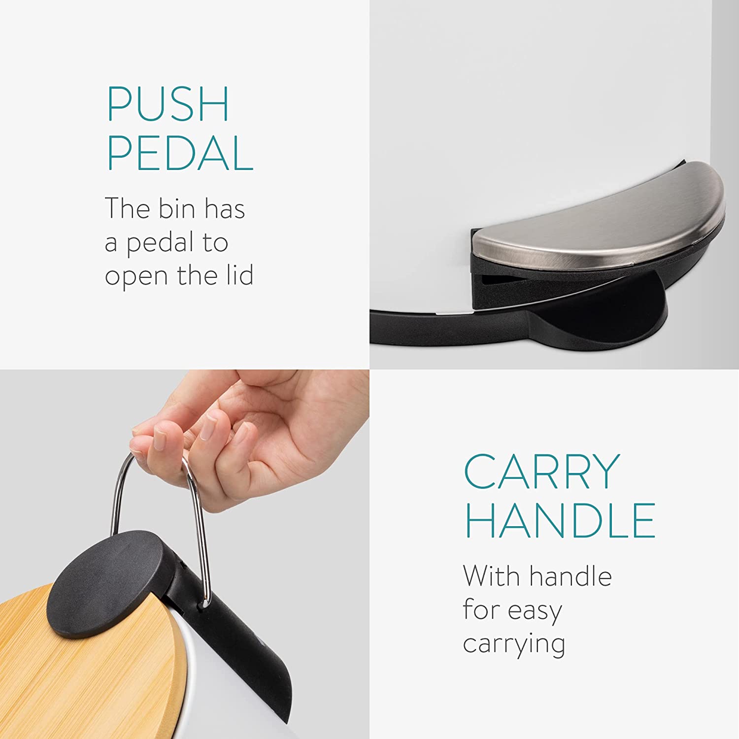 Navaris Κάδος Απορριμμάτων για το Μπάνιο με Καπάκι από Μπαμπού - 5L - White - 55244.02