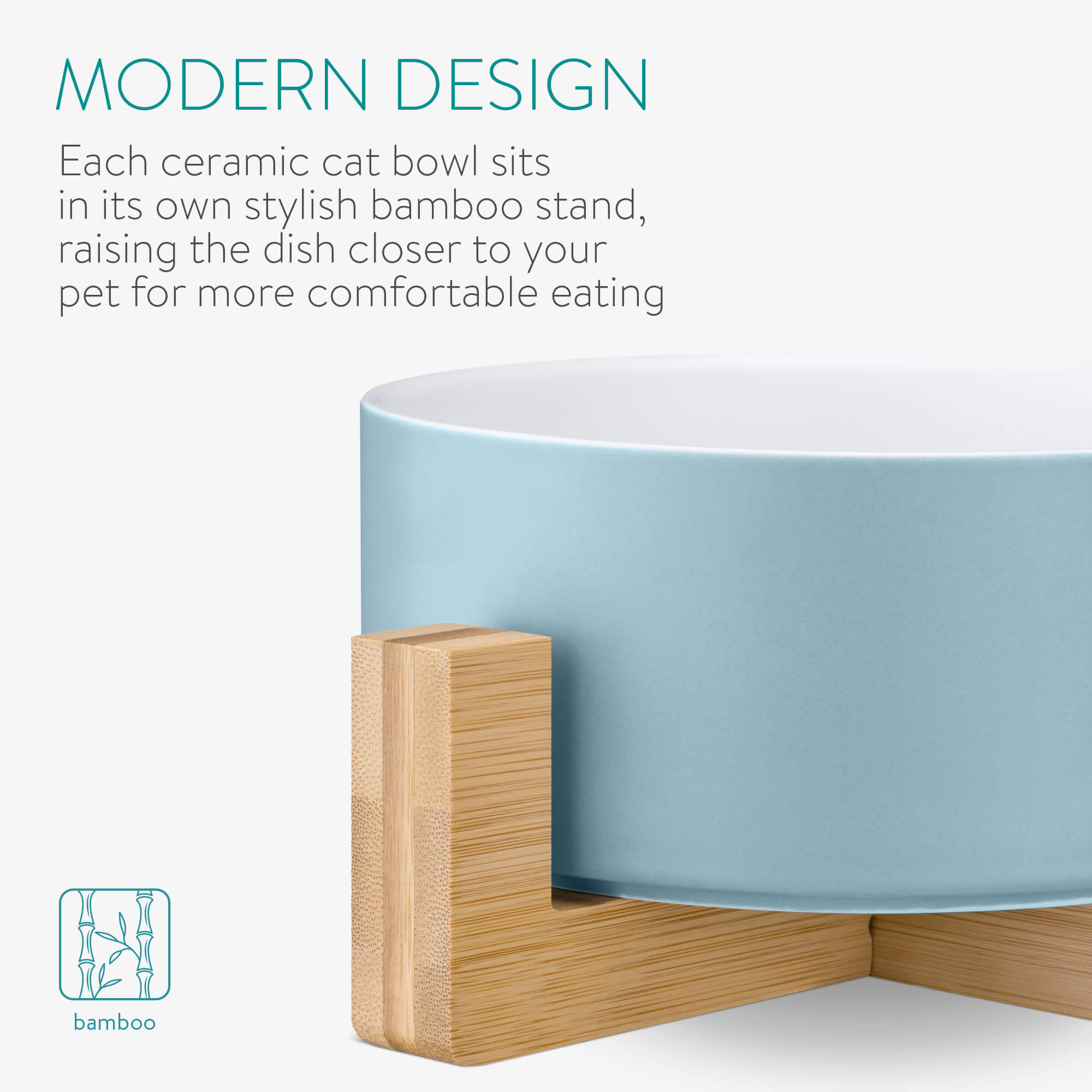 Navaris Σετ με 2 Κεραμικά Μπολ Φαγητού και Νερού 550ml με Βάση από Μπαμπού για Κατοικίδια - Blue - Yellow - 55428.1.06