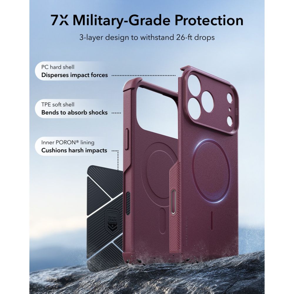 ESR iPhone 18 Pro Max / iPhone 17 Pro Max - Σκληρή Θήκη MagSafe με Πλαίσιο Σιλικόνης - Cyber Tough - Deep Burgundy