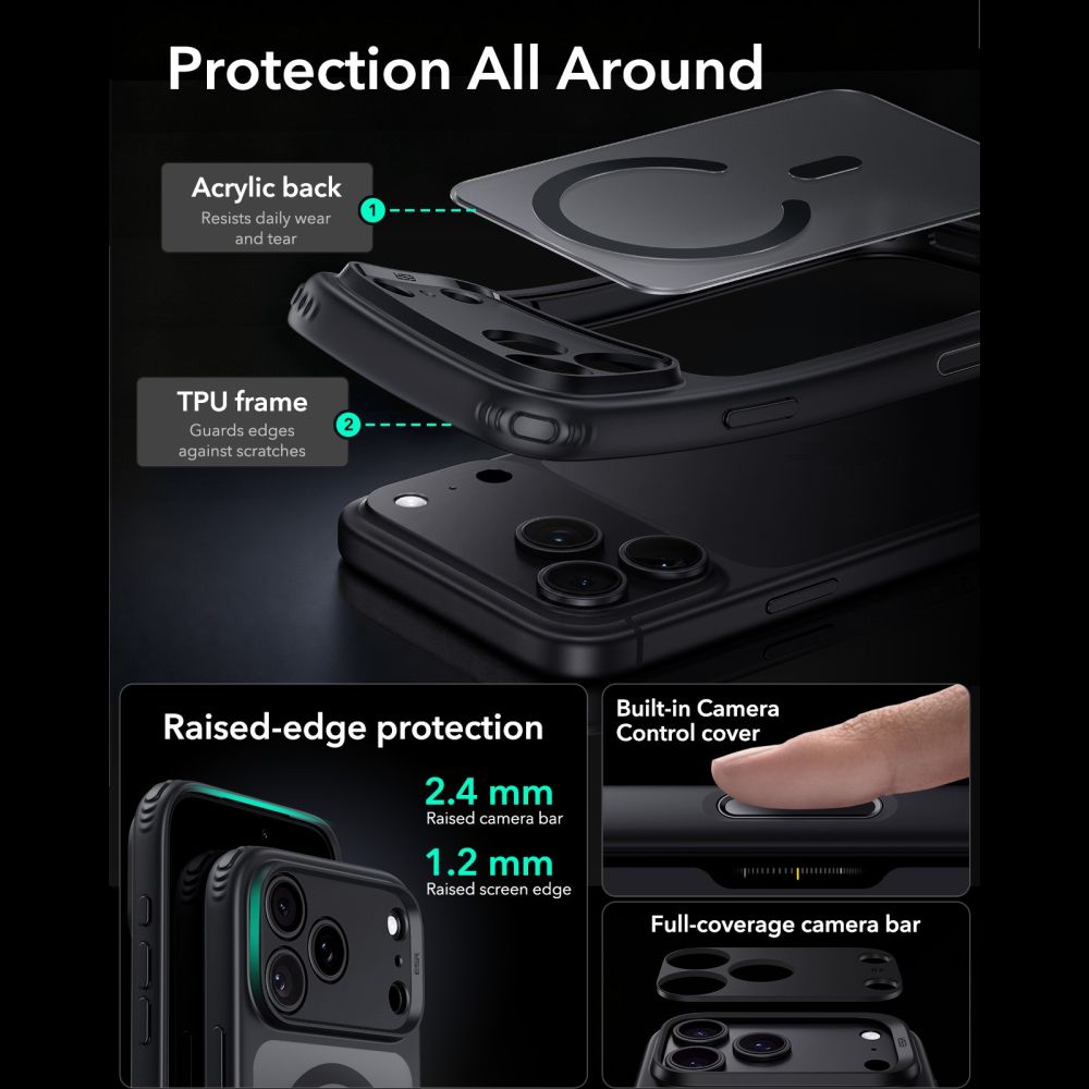 ESR iPhone 18 Pro / iPhone 17 Pro - Σκληρή Θήκη MagSafe με Πλαίσιο Σιλικόνης - Classic Hybrid - Frosted Black