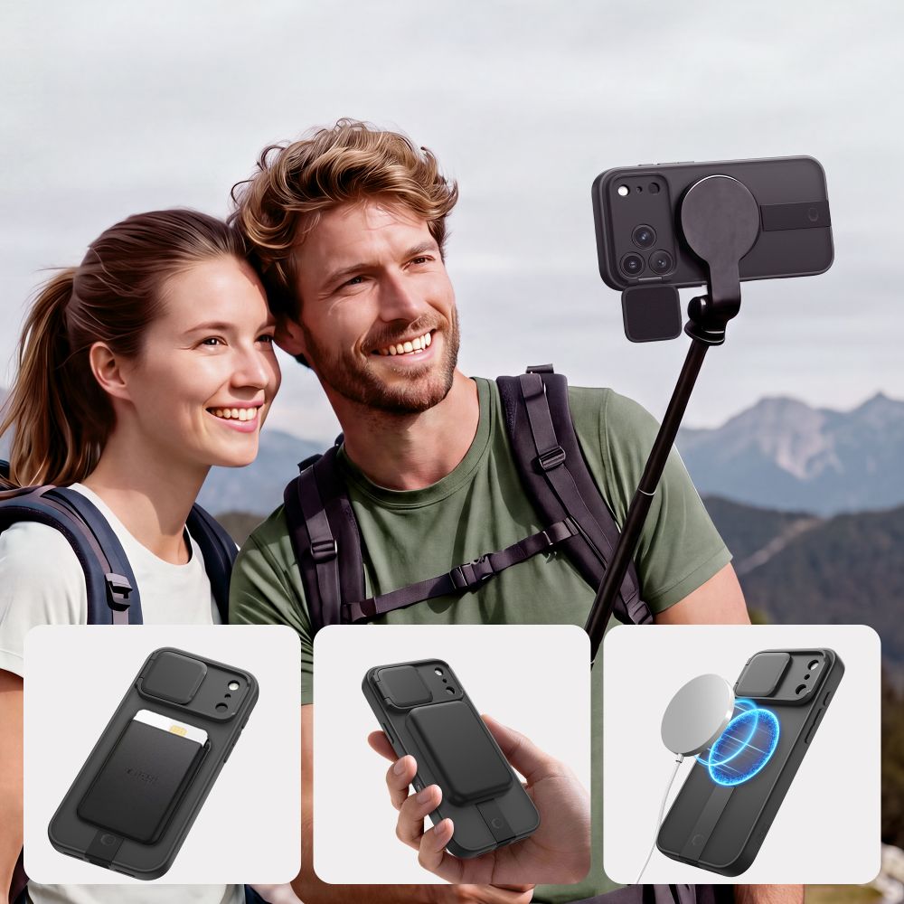 Tech-Protect iPhone 18 Pro / iPhone 17 Pro - Σκληρή Θήκη MagSafe με Ανοιγόμενο Κάλυμμα Κάμερας και Stand - Kevlar Aura MagSafe - Matte Black