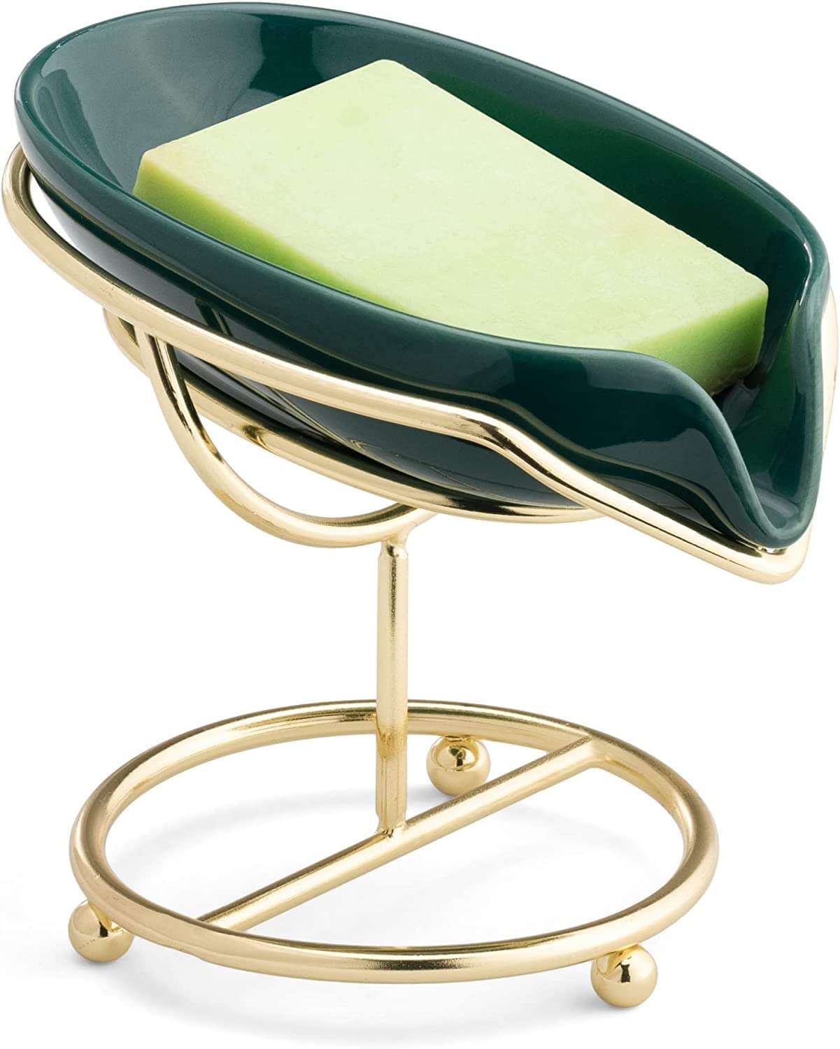 Navaris Κεραμική Σαπουνοθήκη με Μεταλλική Βάση - Green / Gold - 58855.01