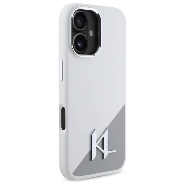 Karl Lagerfeld iPhone 16 - Silicone Shadow Metal Initial - MagSafe Θήκη Σιλικόνης - White - KLHMP16SSCMKMPCH