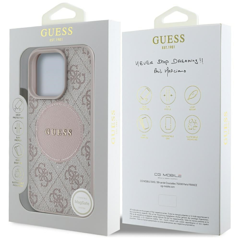 Guess iPhone 16 Pro - 4G Circle Classic Logo - MagSafe Θήκη με Επένδυση Συνθετικού Δέρματος - Pink - GUHMP16LP4PGRSGP