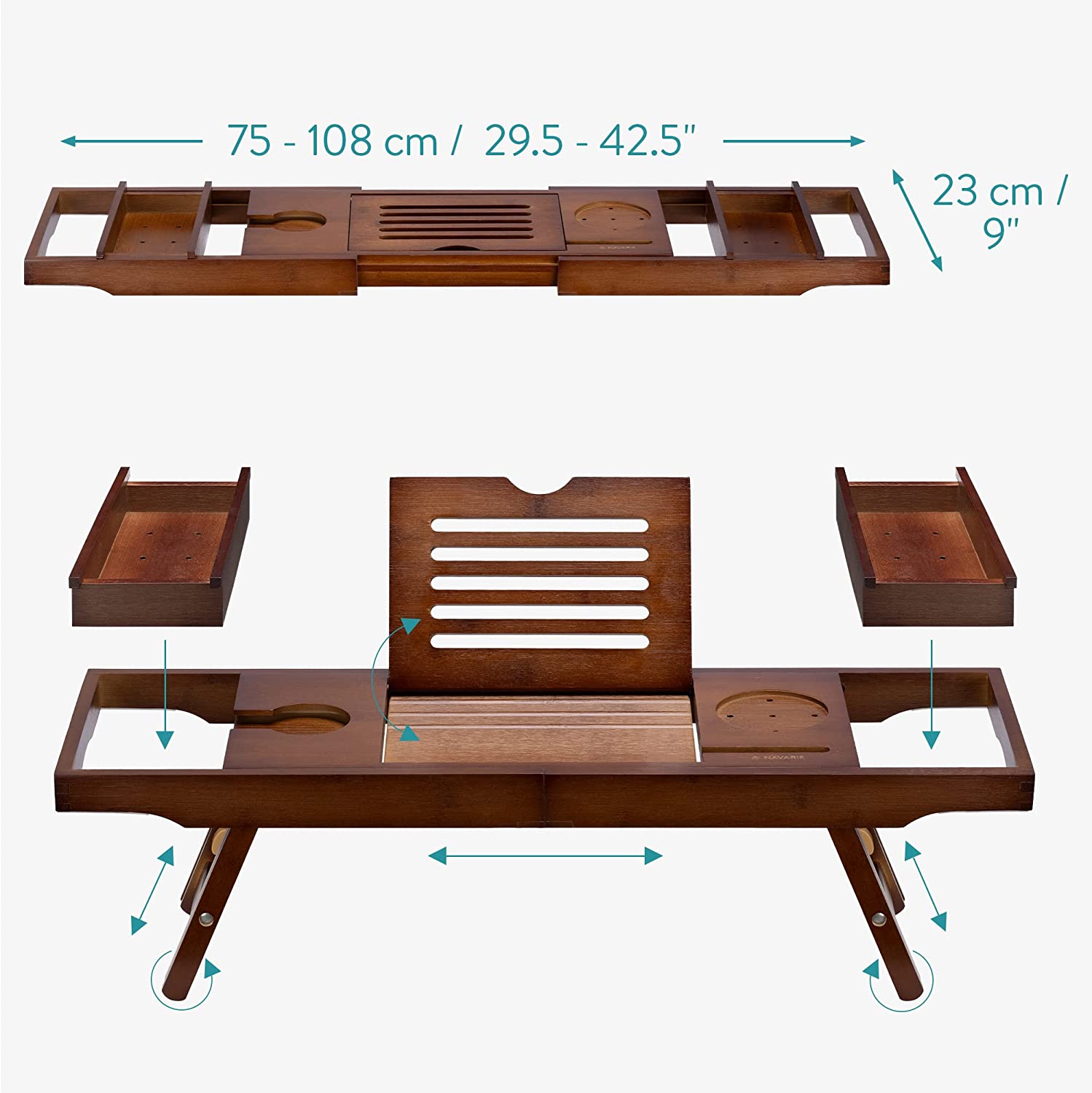 Navaris Wooden Bath Tray Rack Ξύλινη Βάση για τη Μπανιέρα με Πτυσσόμενα Πόδια - Dark Brown - 47685.04