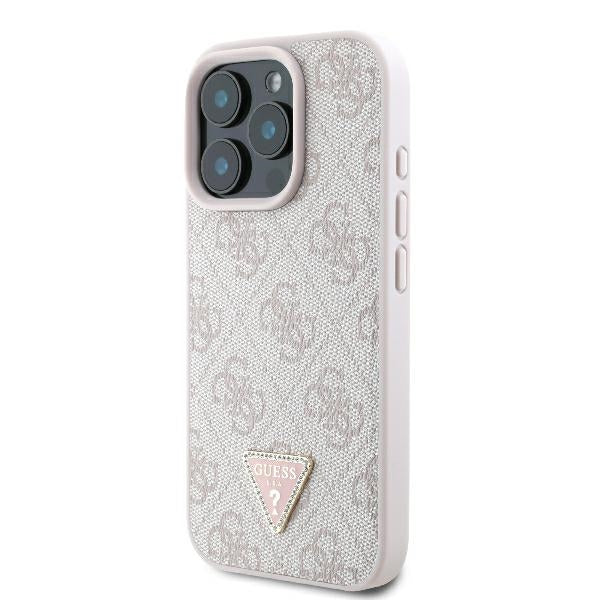 Guess iPhone 16 Pro Max - Leather 4G Triangle Strass - Θήκη με Επένδυση Συνθετικού Δέρματος - Pink - GUHCP16XP4TDPP