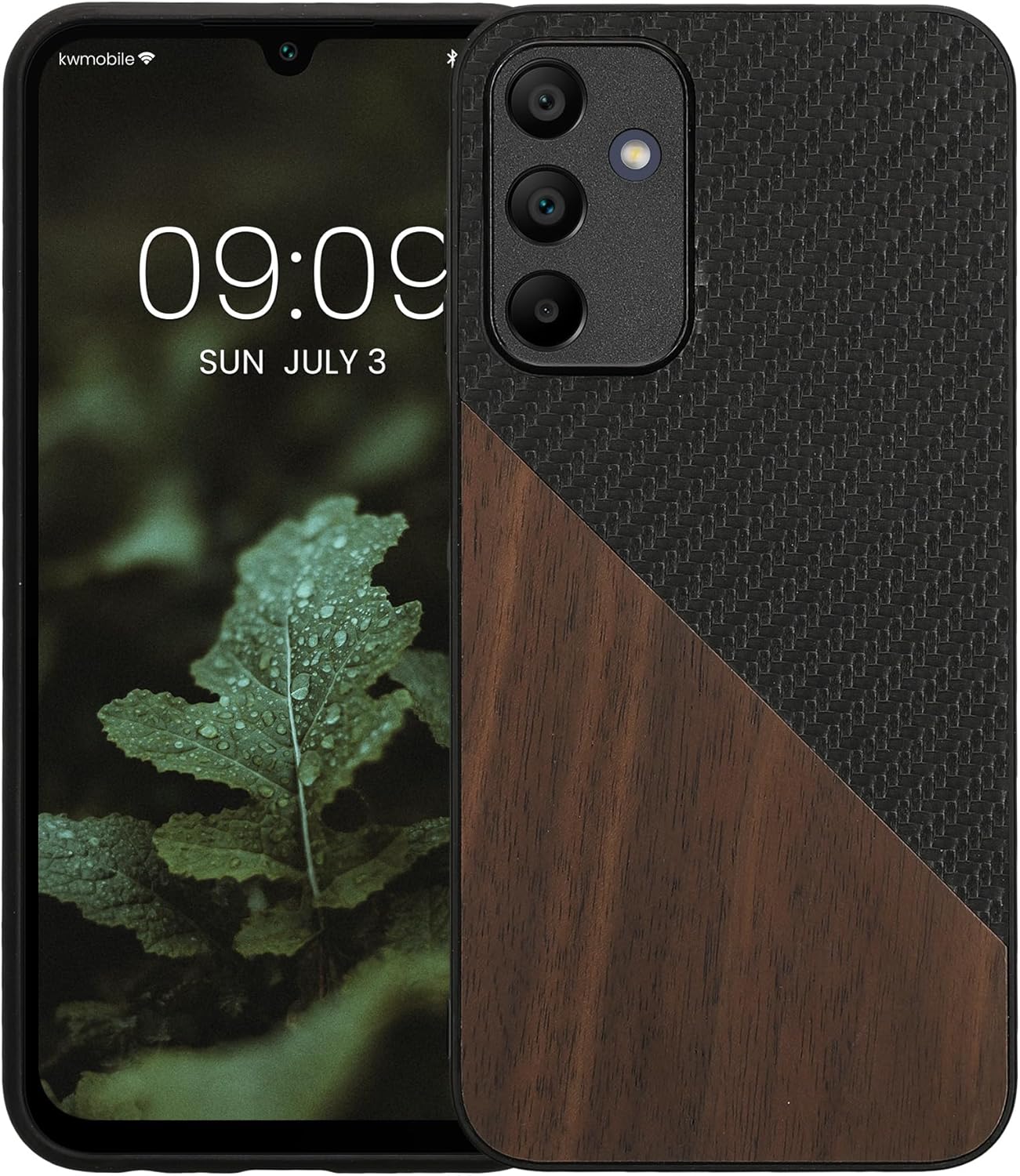 KW Samsung Galaxy A15 4G / A15 5G Θήκη από Φυσικό Ξύλο και Carbon - Dark Brown / Black