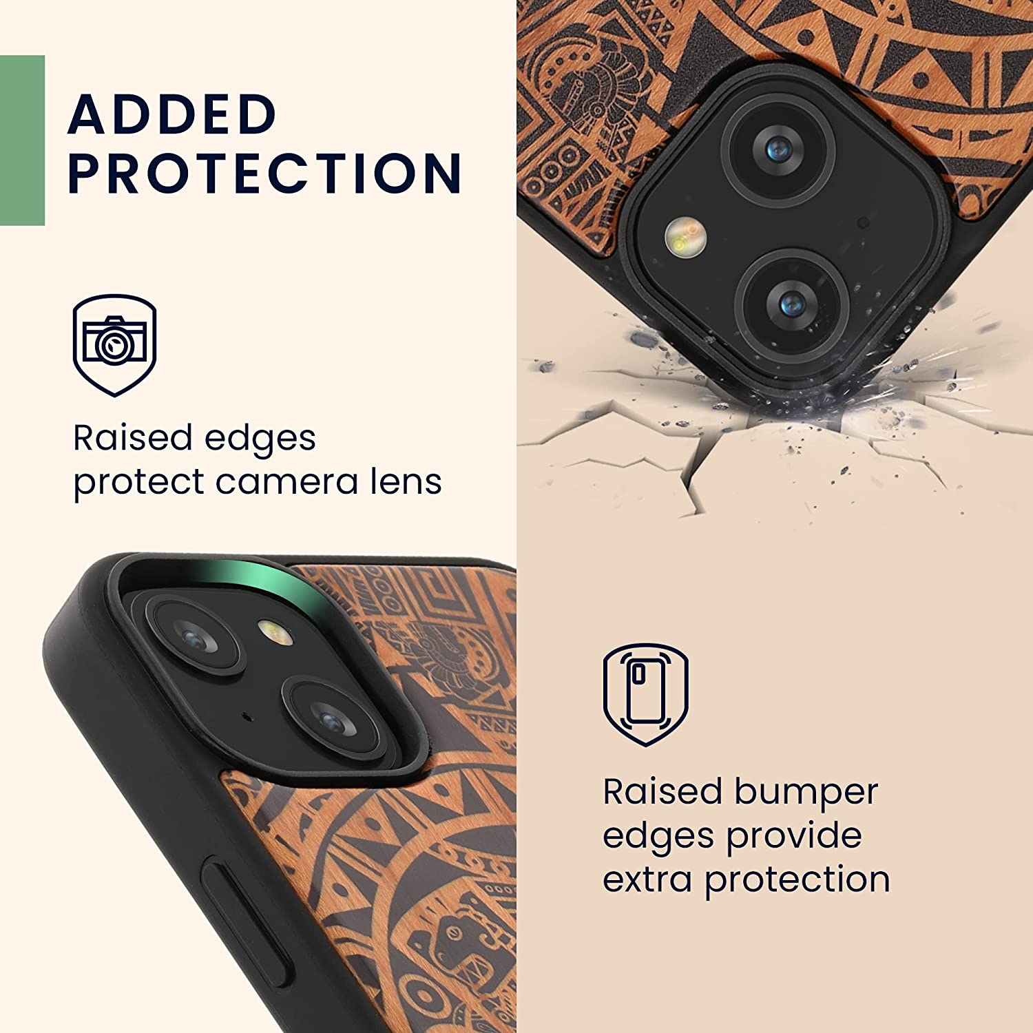 KW iPhone 14 Plus Θήκη από Φυσικό Ξύλο Design Mayan Calendar - Brown / Black - 59125.02