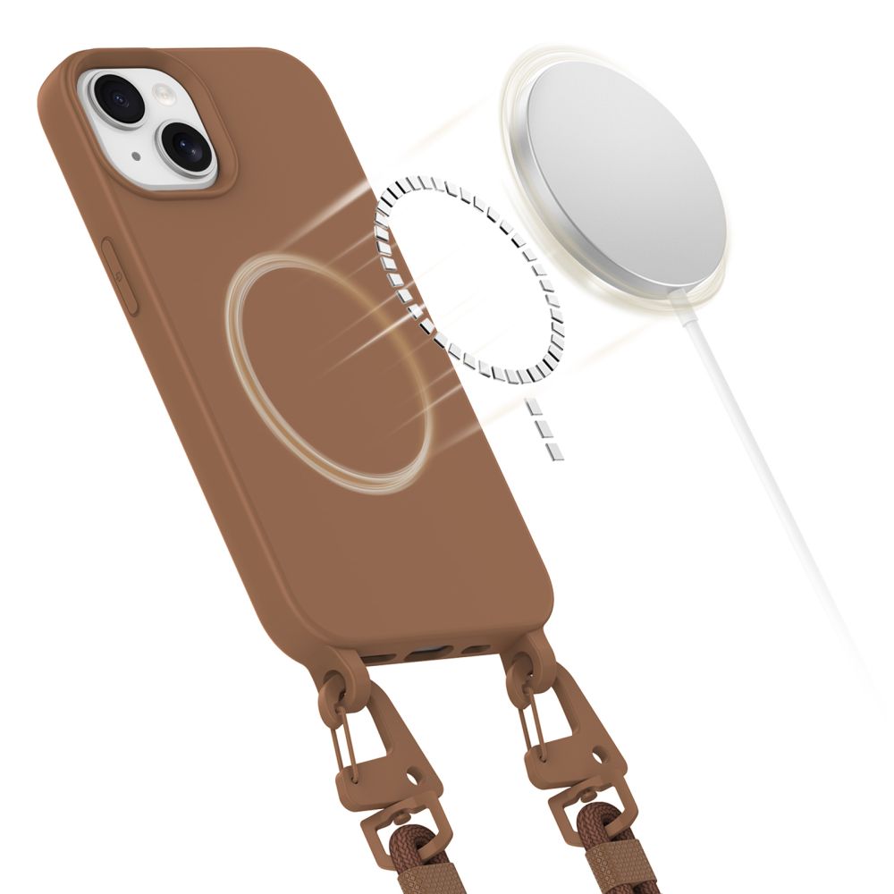 Tech-Protect iPhone 13 MagNecklace - MagSafe Θήκη Σιλικόνης TPU με Pυθμιζόμενο Αποσπώμενο Κορδόνι - Chocolate Brown