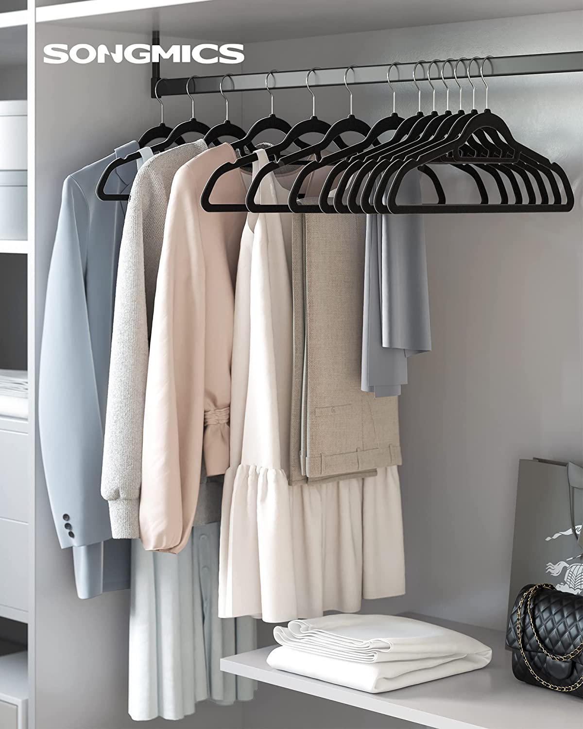 Songmics Σετ με 20 Βελούδινες Κρεμάστρες Ρούχων - Black - CRF20B