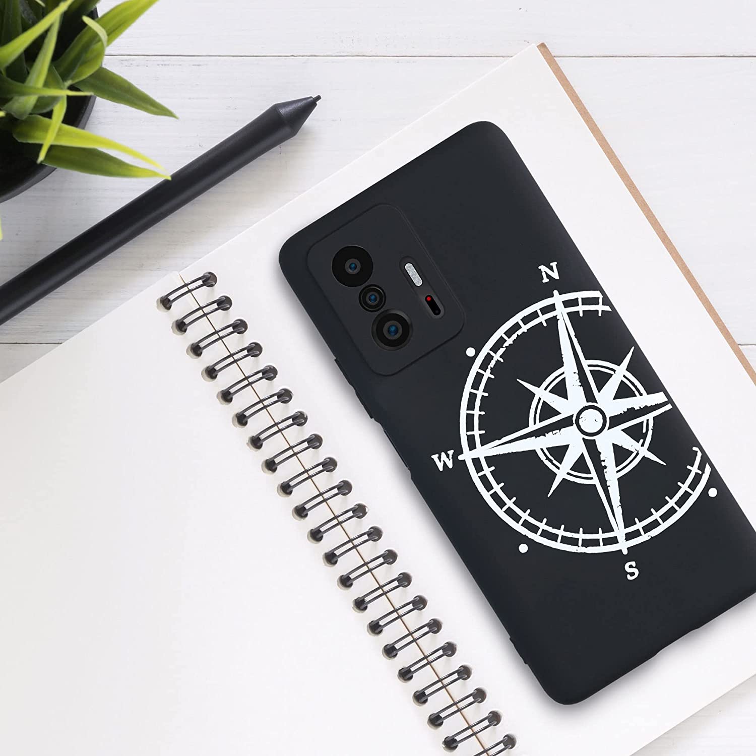 KW Xiaomi 11T / 11T Pro Θήκη Σιλικόνης TPU Design Vintage Compass - Black / White - 57013.03