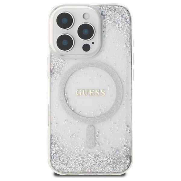 Guess iPhone 16 Pro - Resin Gradient Glitter - MagSafe Σκληρή Θήκη με Πλαίσιο Σιλικόνης - Silver - GUHMP16LRGRGES