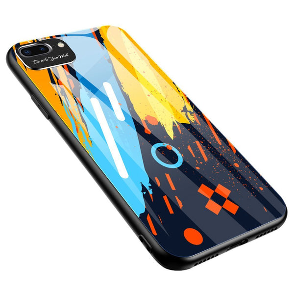 OEM iPhone SE 2022 / SE 2020 / 7 / 8 Θήκη με Πλαίσιο Σιλικόνης και Όψη Γυαλιού Tempered Glass - Colorful - Pattern 1