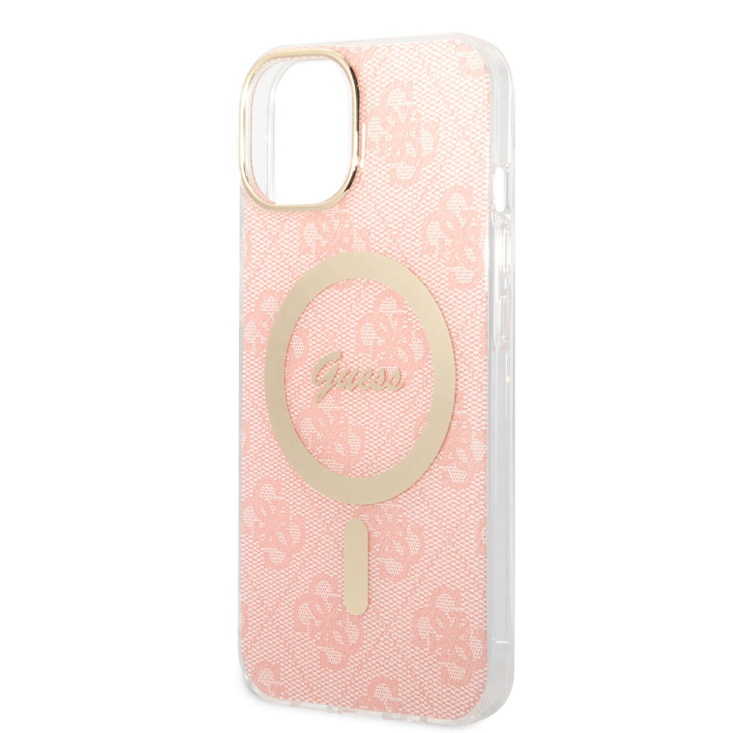 Guess iPhone 15 / 14 / 13 - Bundle Pack - Σετ Σκληρή Θήκη με Πλαίσιο Σιλικόνης και Ασύρματος Φορτιστής MagSafe - Design 4G Print MagSafe - Pink - GUBPP14SH4EACSP