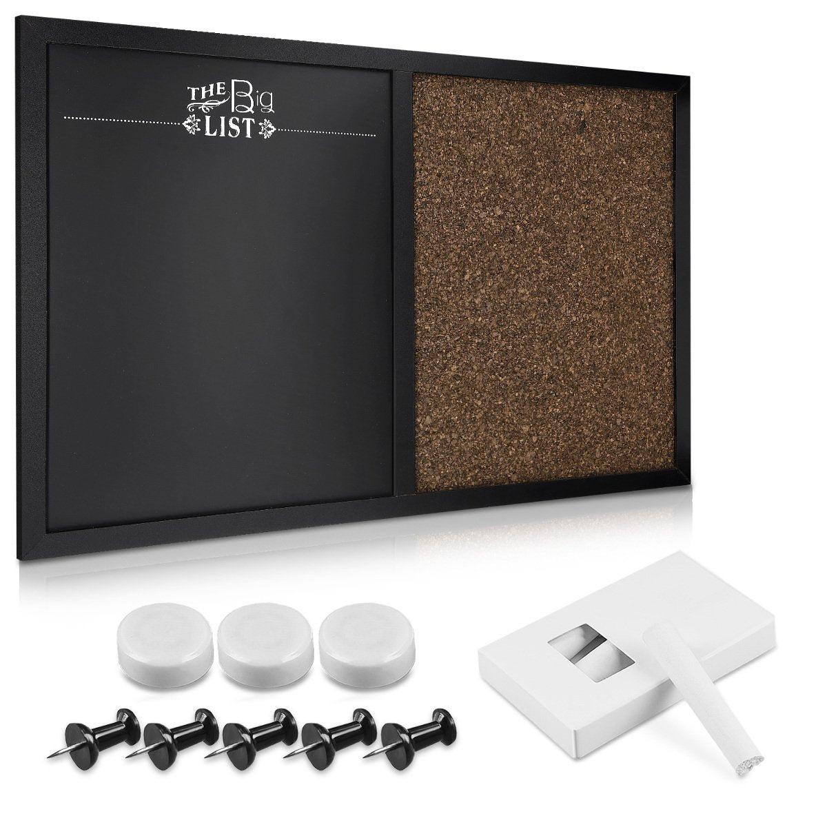 Navaris Combo Board with Chalk and Cork Boards - Διπλός Πίνακας Ανακοινώσεων με Μαγνητικό Μαυροπίνακα και Πίνακα από Φελλό - Brown - Black - 43226