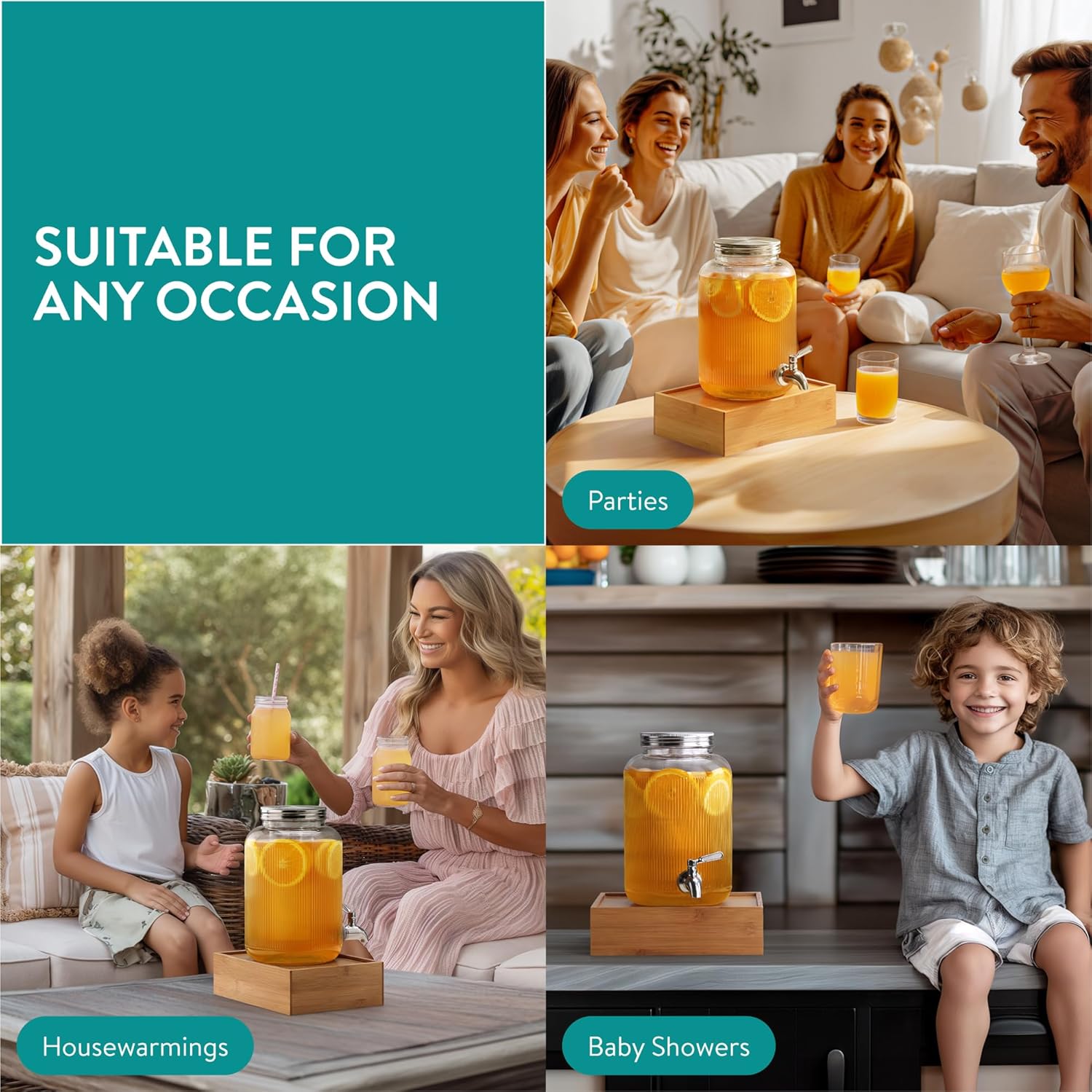 Navaris Γυάλινος Διανεμητής Ποτού με Ένθετα για Πάγο και Φρούτα - 4L - Clear