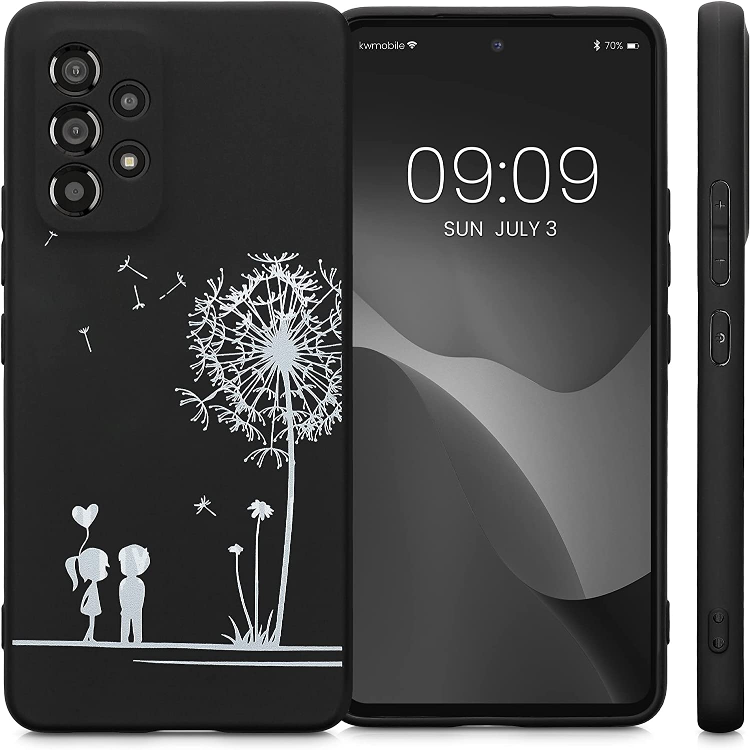 KW Samsung Galaxy A53 5G Θήκη Σιλικόνης - Design Dandelion Love - Black / White - 58241.01