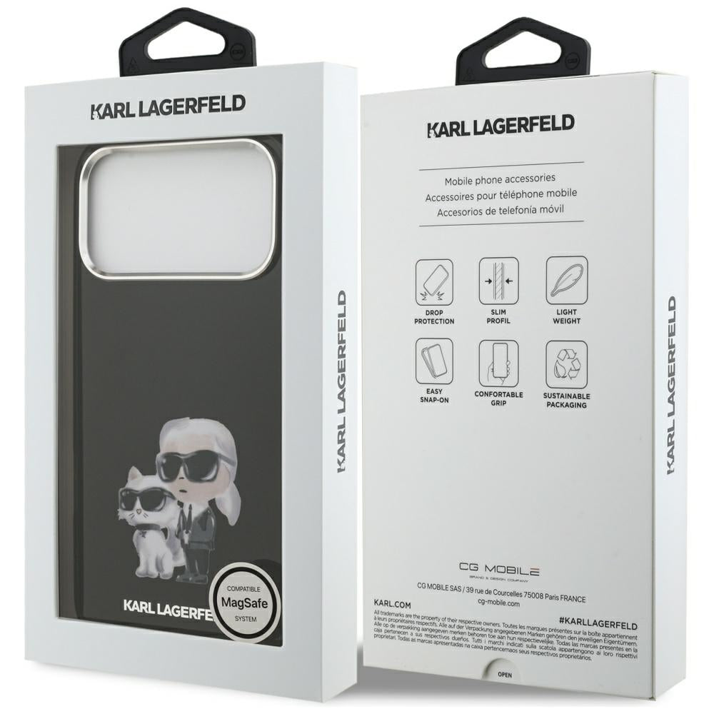 Karl Lagerfeld iPhone 17 Pro Max - IML Aquarelle Karl / Choupette and Logo MagSafe - Σκληρή Θήκη με Πλαίσιο Σιλικόνης - Black - KLHMP17XHMKCAQOK
