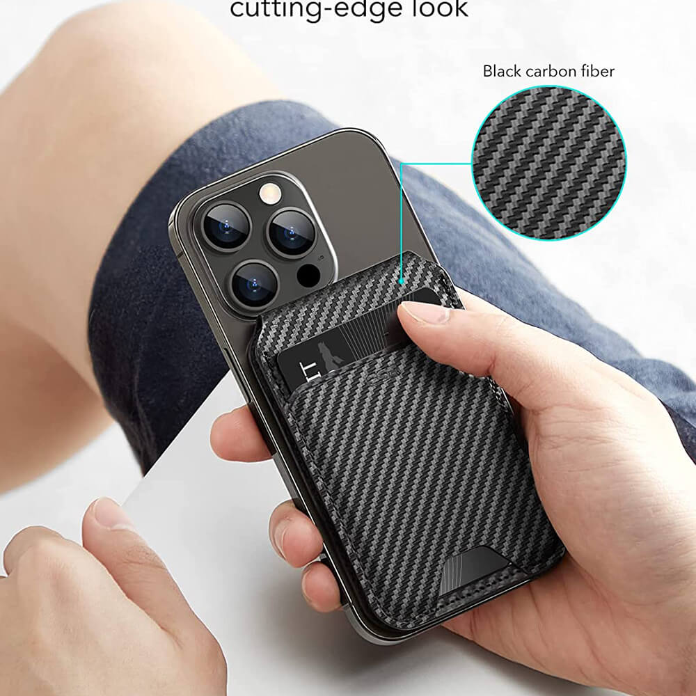 ESR HaloLock MagSafe Μαγνητική Θήκη για Κάρτες και Stand Κινητού από Συνθετικό Δέρμα - Carbon Fiber