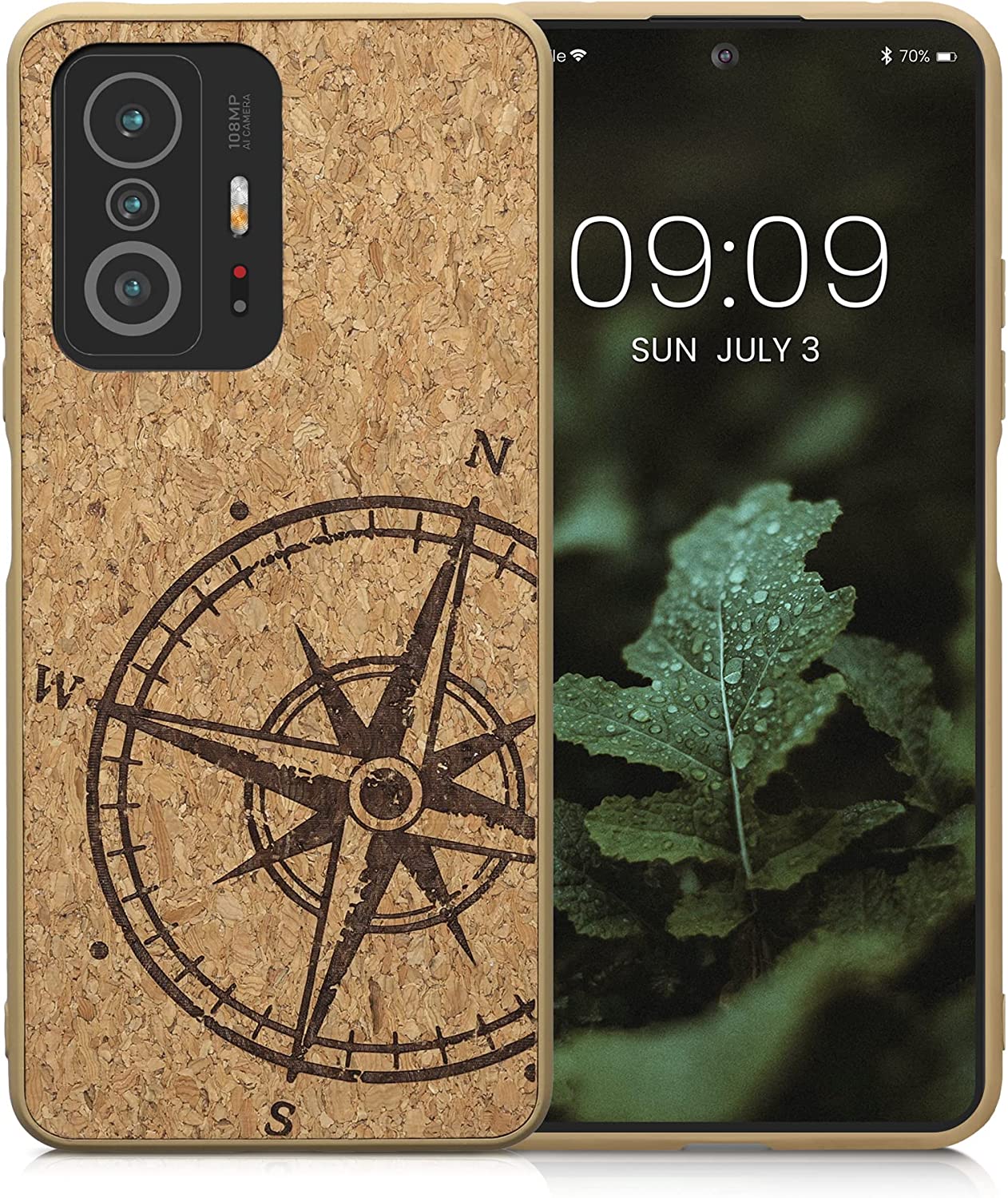 KW Xiaomi 11T / 11T Pro Σκληρή Θήκη από Φελλό με Πλαίσιο Σιλικόνης - Design Navigational Compass - Dark Brown / Light Brown - 57926.02