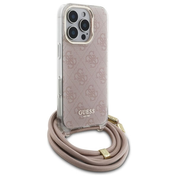 Guess iPhone 16 Pro - Crossbody Cord 4G Print - Σκληρή Θήκη με Πλαίσιο Σιλικόνης και Λουράκι - Pink - GUHCP16LHC4SEP