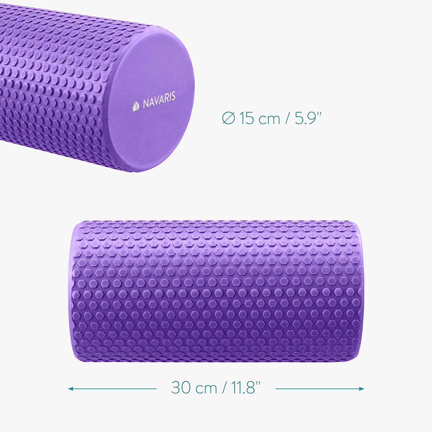 Navaris EVA Foam Roller for Exercise, Pilates, Yoga, Stretching, Muscle Massage - Κύλινδρος Γυμναστικής - 30cm - Purple - 45381.38.2