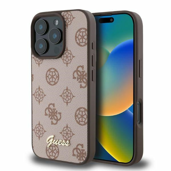 Guess iPhone 16 Pro - Peony Script - MagSafe Θήκη με Επένδυση Συνθετικού Δέρματος - Brown - GUHMP16LPGPYSW