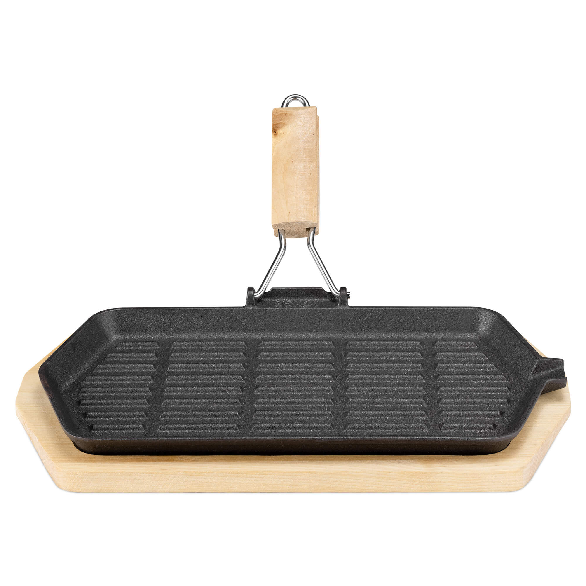 Navaris Μαντεμένιο Τηγάνι με Ξύλινη Λαβή και Βάση - Light Brown / Black - 57022.01