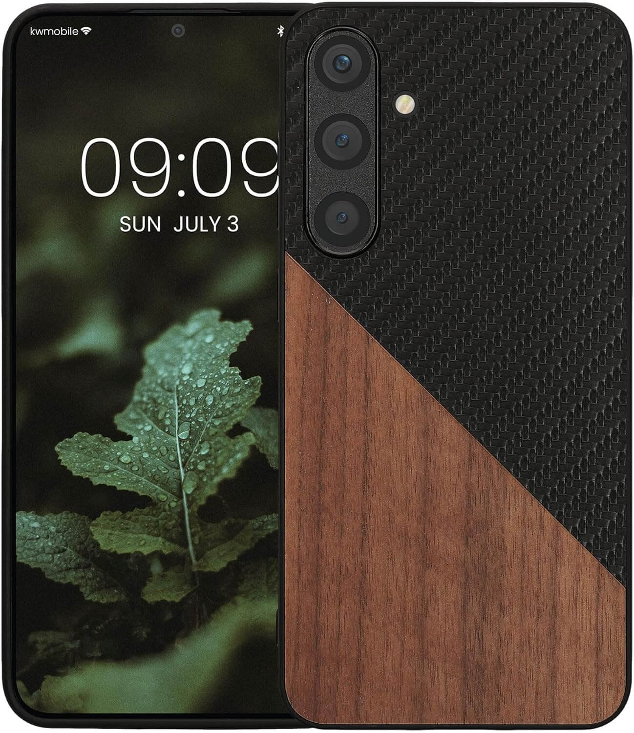 KW Samsung Galaxy S24 Plus Θήκη από Φυσικό Ξύλο και Carbon - Dark Brown / Black