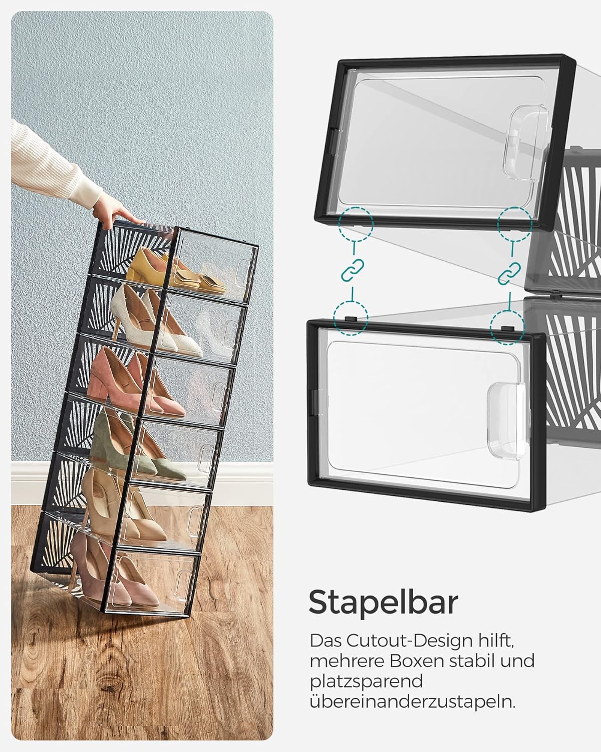 Songmics Σετ με 18 Πλαστικά Κουτιά Αποθήκευσης Υποδημάτων - Black / Διάφανα - LSP106B18