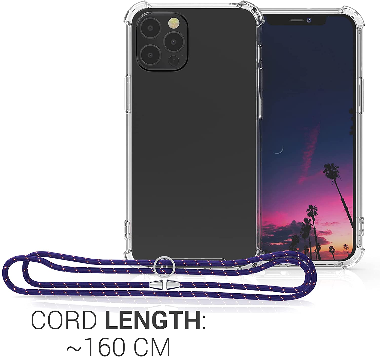 KW iPhone 12 / iPhone 12 Pro Θήκη Σιλικόνης TPU με Λουράκι - Διάφανη - Dark Blue / Red - 52730.17