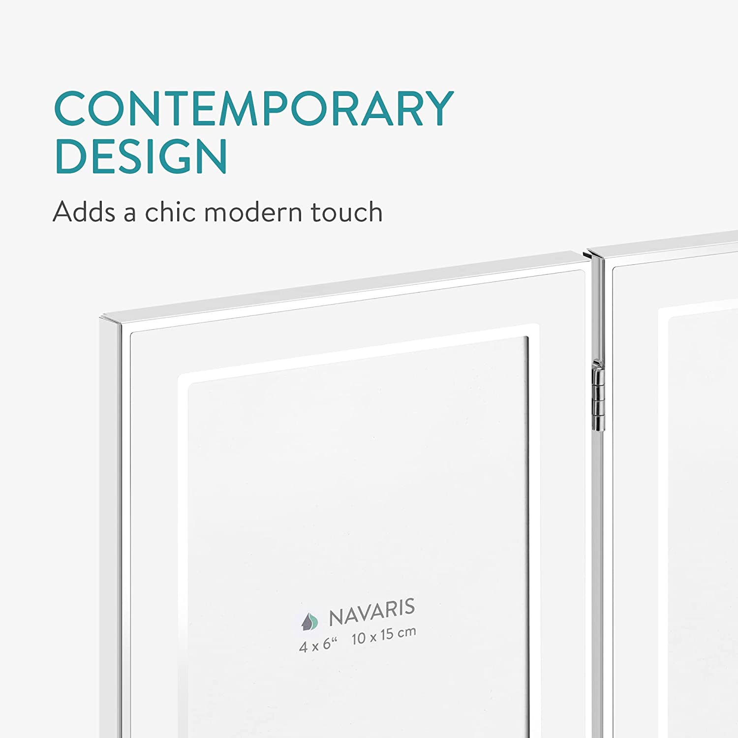 Navaris Αναδιπλούμενη Διπλή Κορνίζα Από Αλουμίνιο για Φωτογραφίες 10 x 15 cm - Μέγεθος 12,5 x 17,5 cm - White - 54486.2