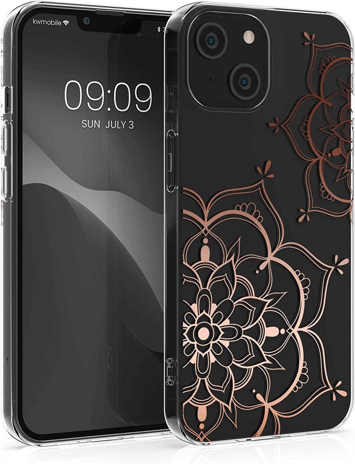 KW iPhone 14 Θήκη Σιλικόνης TPU Design Flower Twins - Διάφανη / Rose Gold - 59204.03
