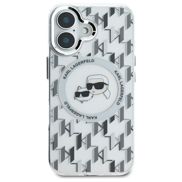 Karl Lagerfeld iPhone 16 - IML Monogram Karl and Choupette Head MagSafe - Σκληρή Θήκη με Πλαίσιο Σιλικόνης - Clear - KLHMP16SHMCKMHT